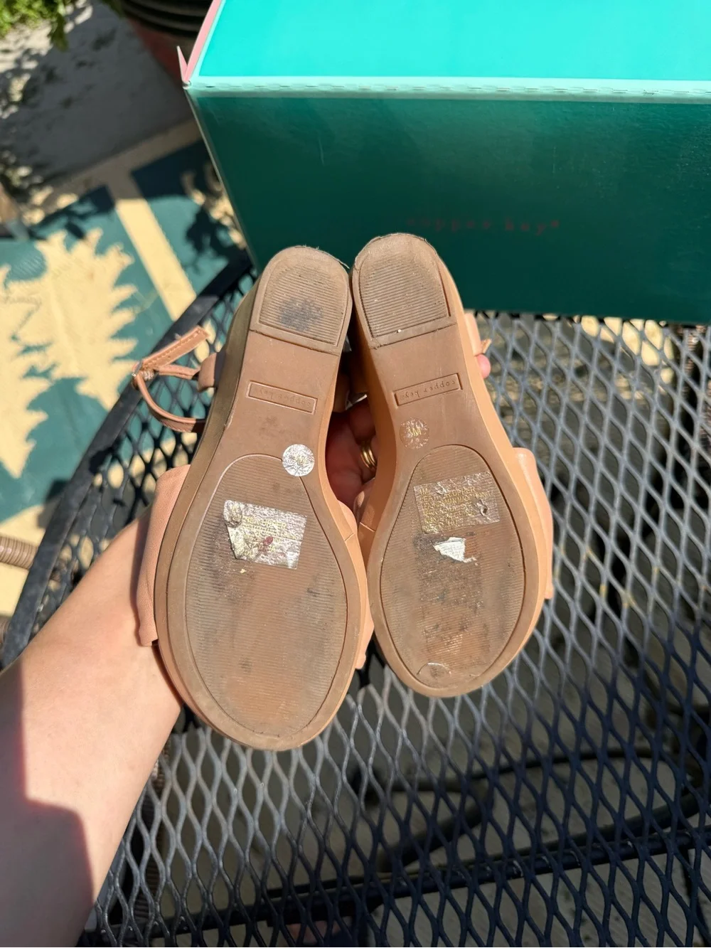 Copper Key Tan Knot Detail Wedge Sandals Girls Size 1